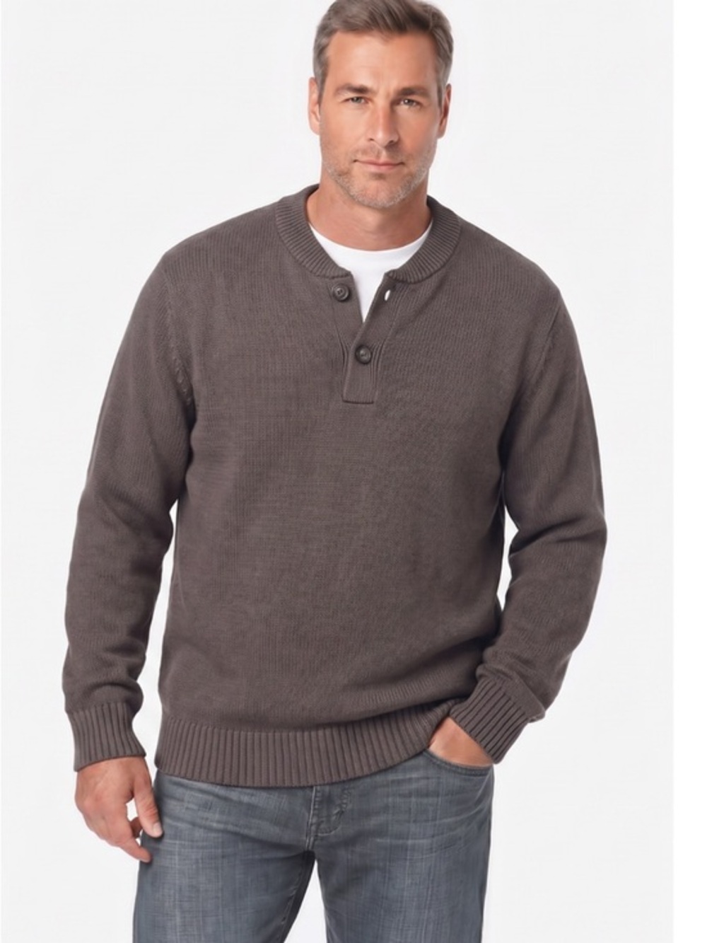 Eddie Bauer Sweater Men’s Vintage Brown Cotton Henley Pullover Classic XXXL